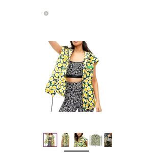 Diane Von Furstenberg Vest XL Yellow floral full zip windbreaker vest NWT